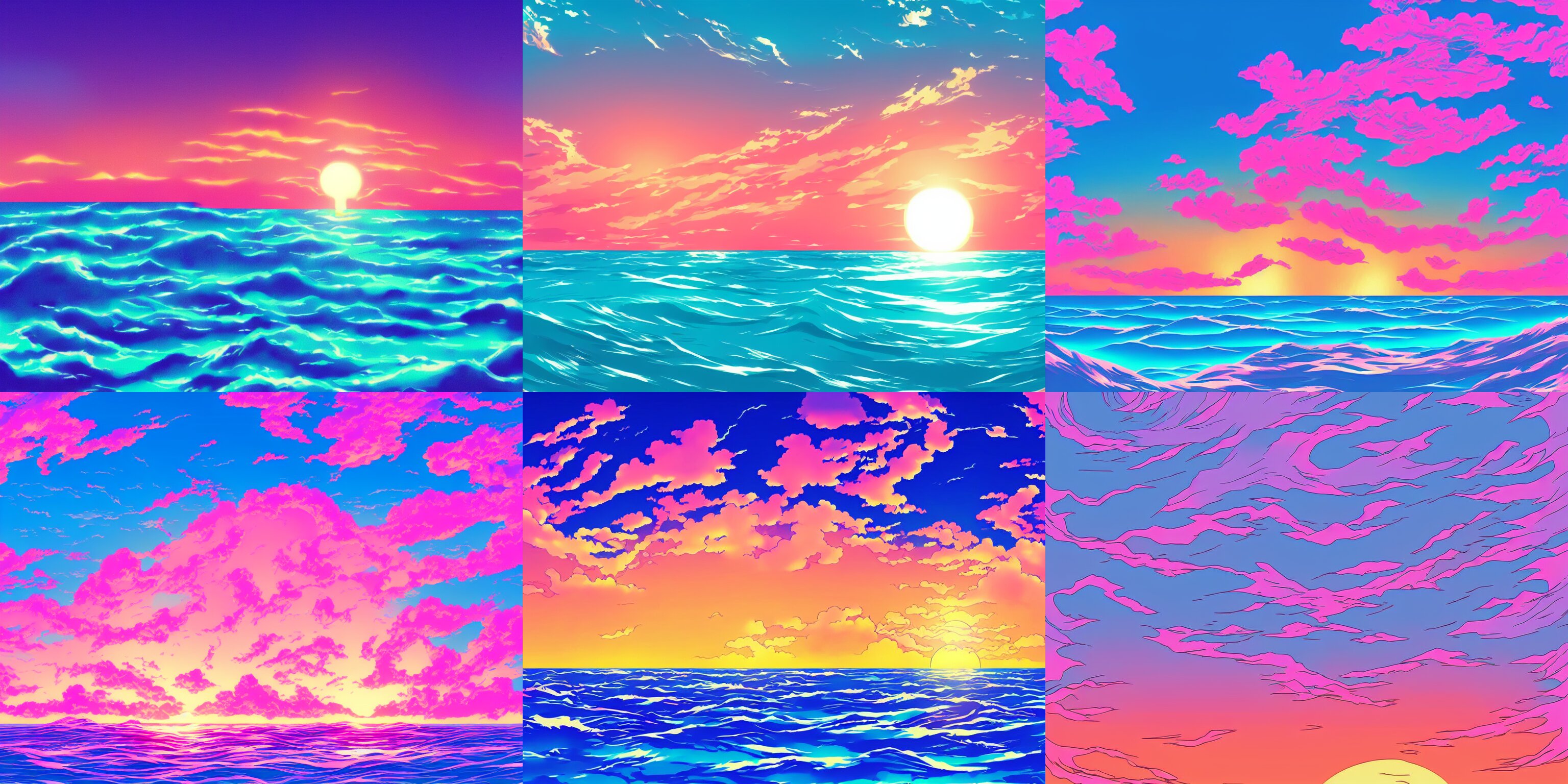 Vaporwave Style Ocean Sunset