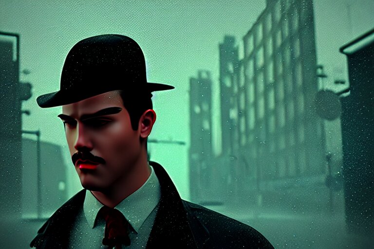 Noir Detective with Rain in the Background Bokeh