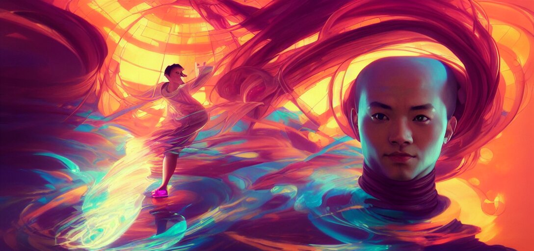Floating Monk Channeling Swirling Energy