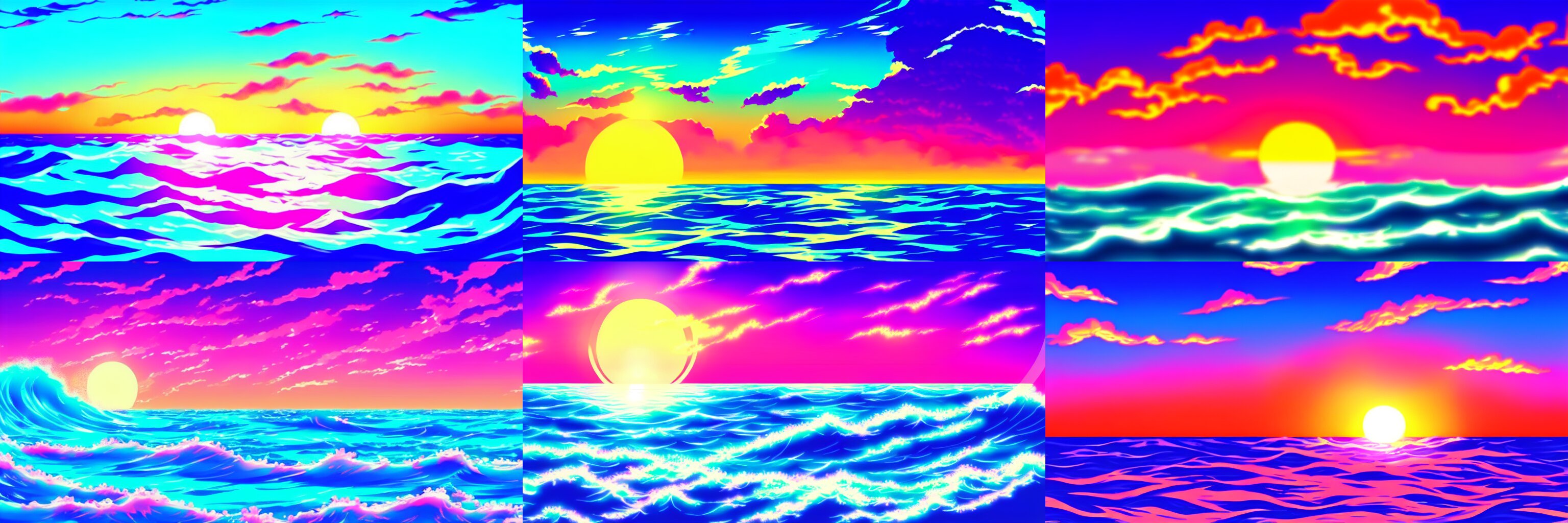 Beautiful Ocean Sunset in the Style of Vaporwave