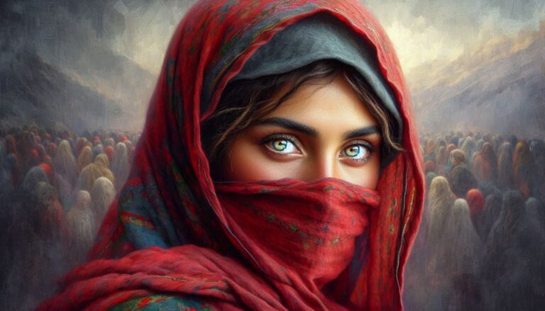 Afghan Woman with Striking Grey-Green Eyes