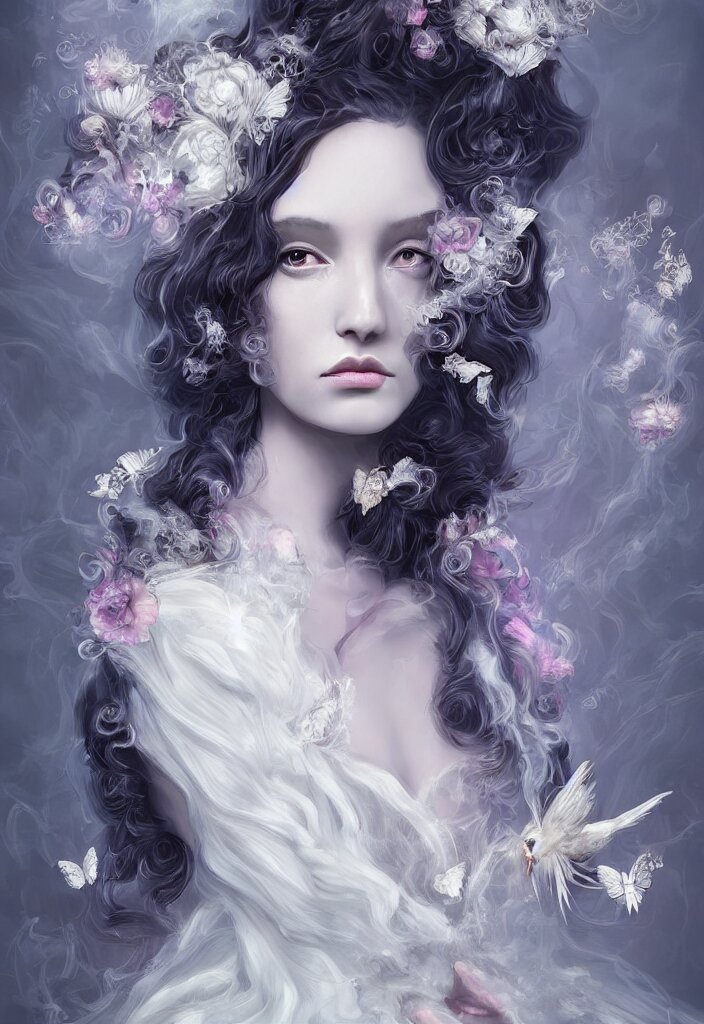 Surreal Haunting Young Woman Made Out of Smoke and Clouds