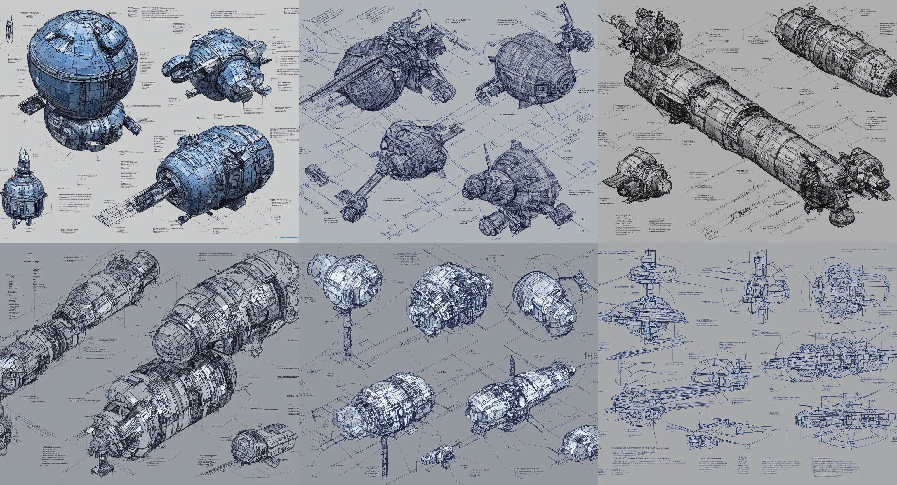 Detailed Schematic Drawing of a Sci-fi Satellite