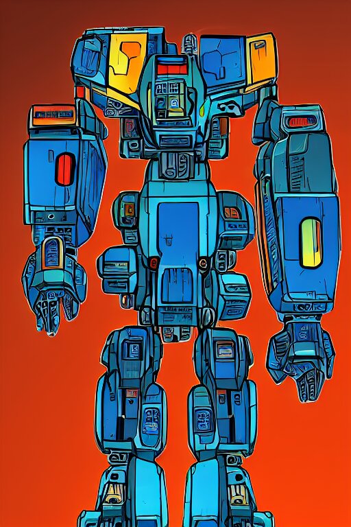 Blueprint of a Colorful Battletech Mecha