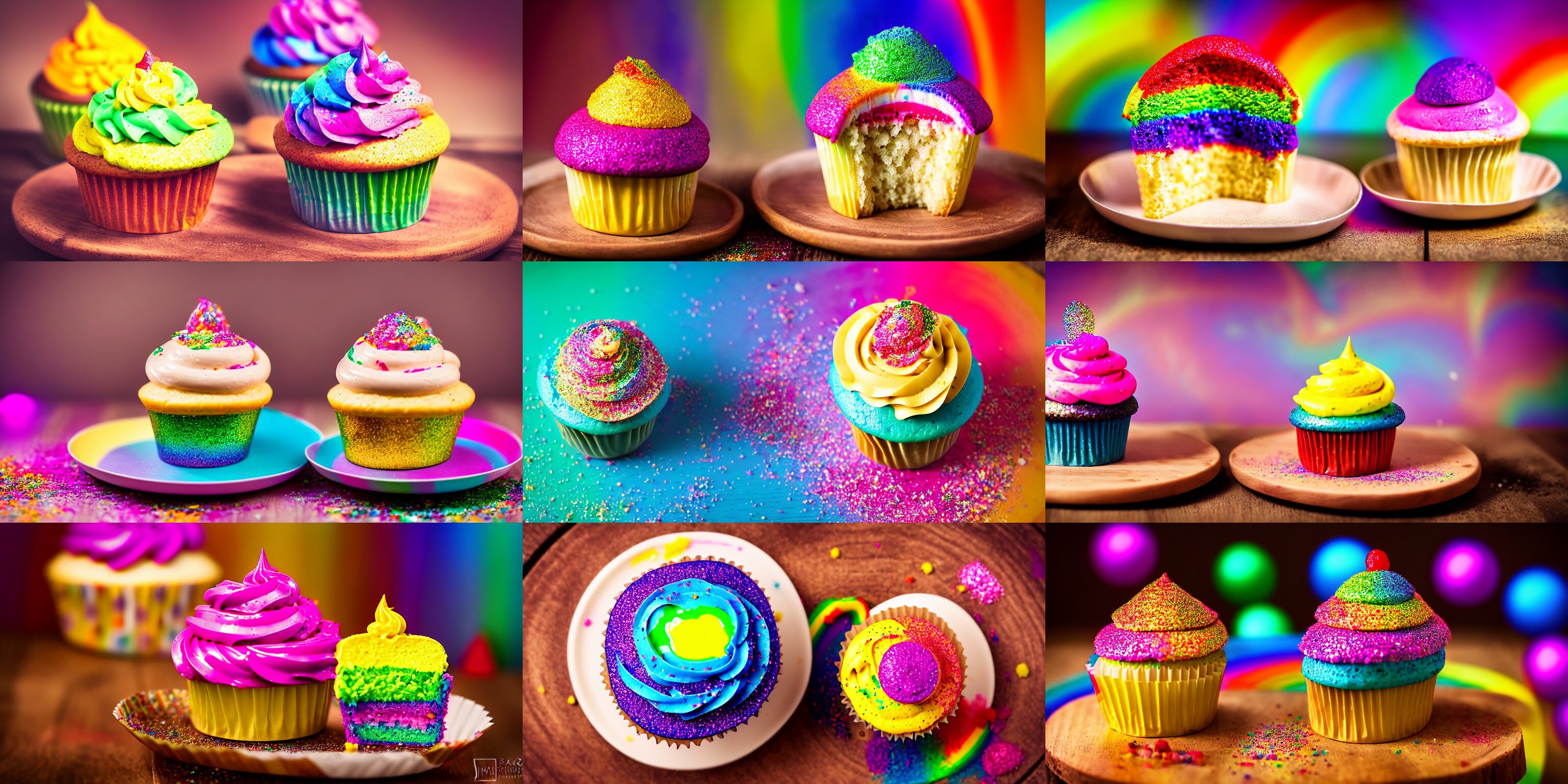 Dslr Food Photography of a Rainbow Coloured Cupcake