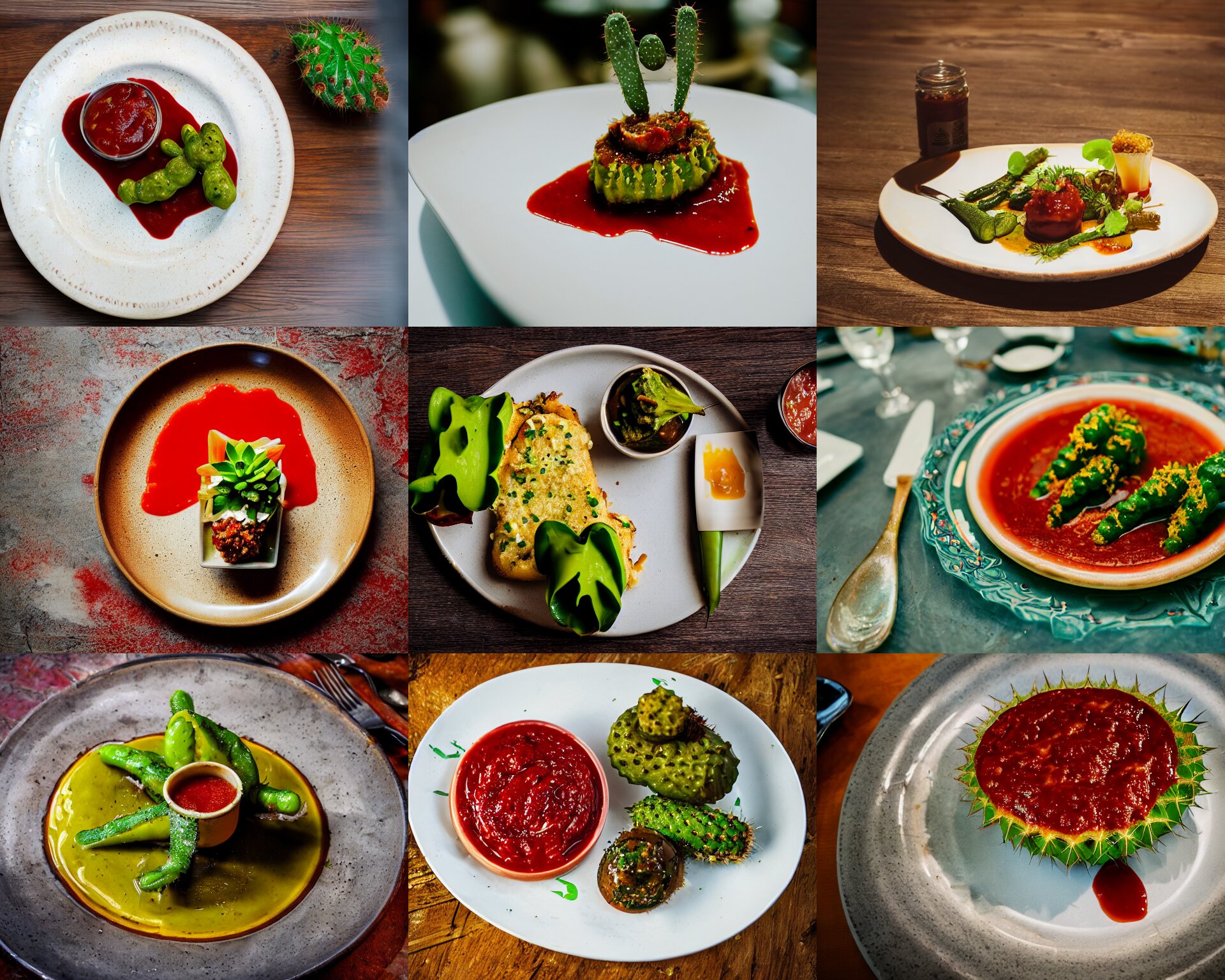 Fine Dining Plate of Cactus and Sauce