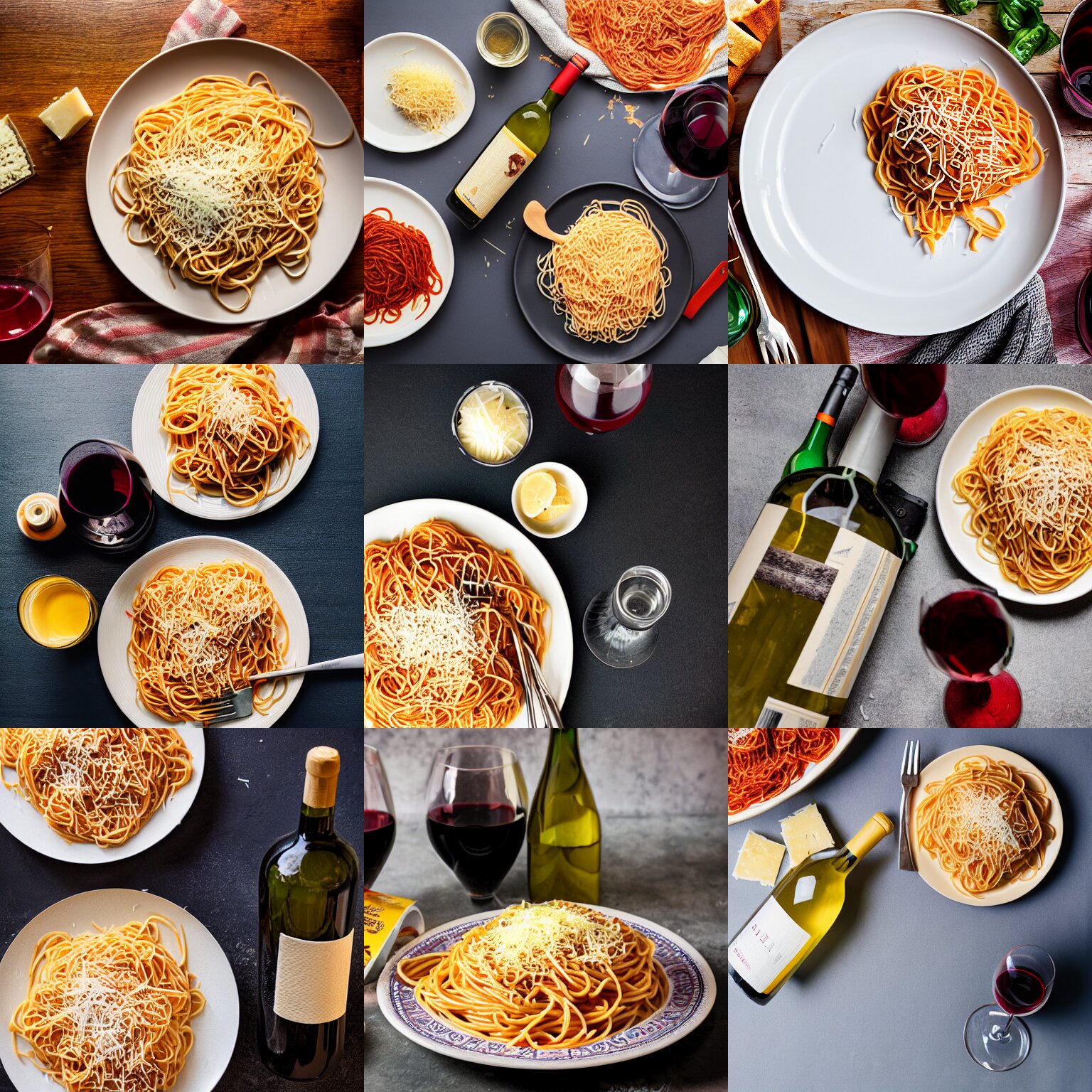 Plate of Spaghetti a Bottle of Wine