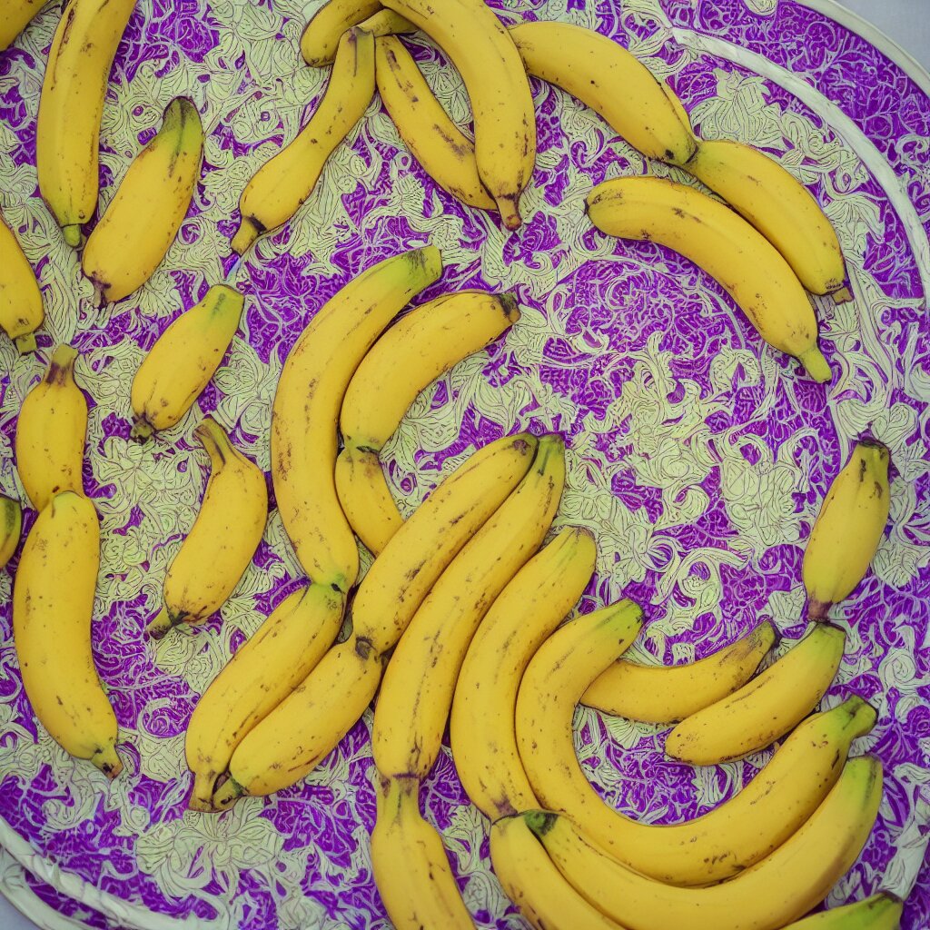 Fractal Bananas Inside Art Nouveau Embroidered Plate with Petal Shape