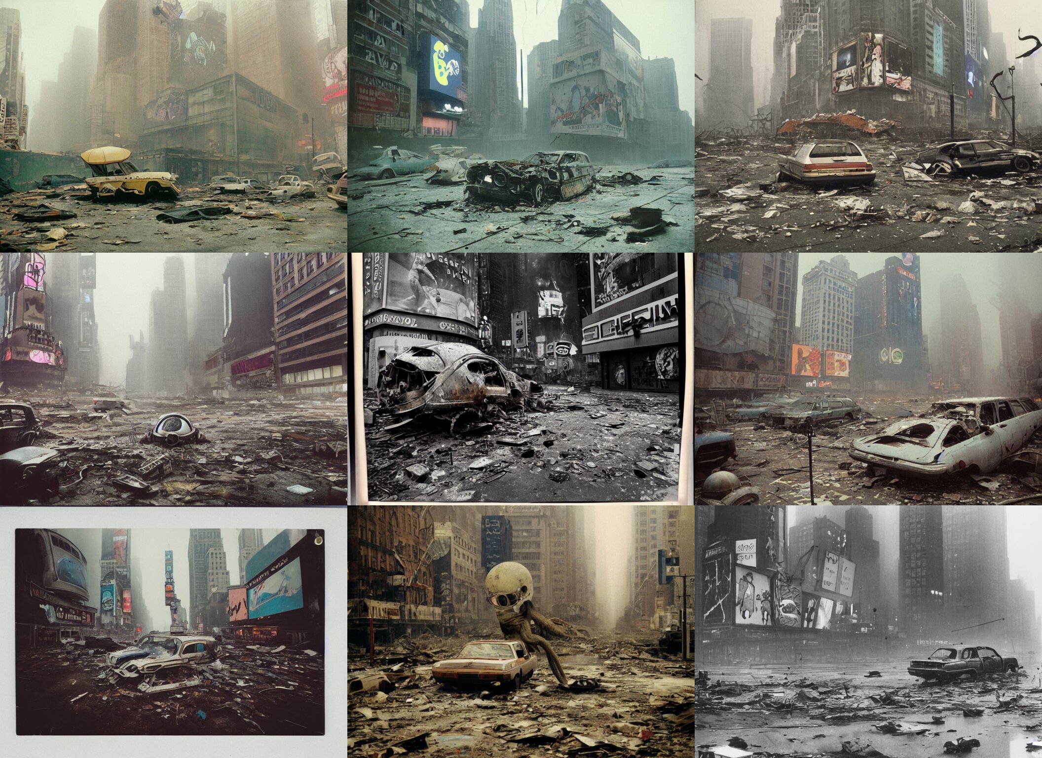 Octopus Wearing Space Helmet in Postapocalyptic Abandoned Destroyed Times Square
