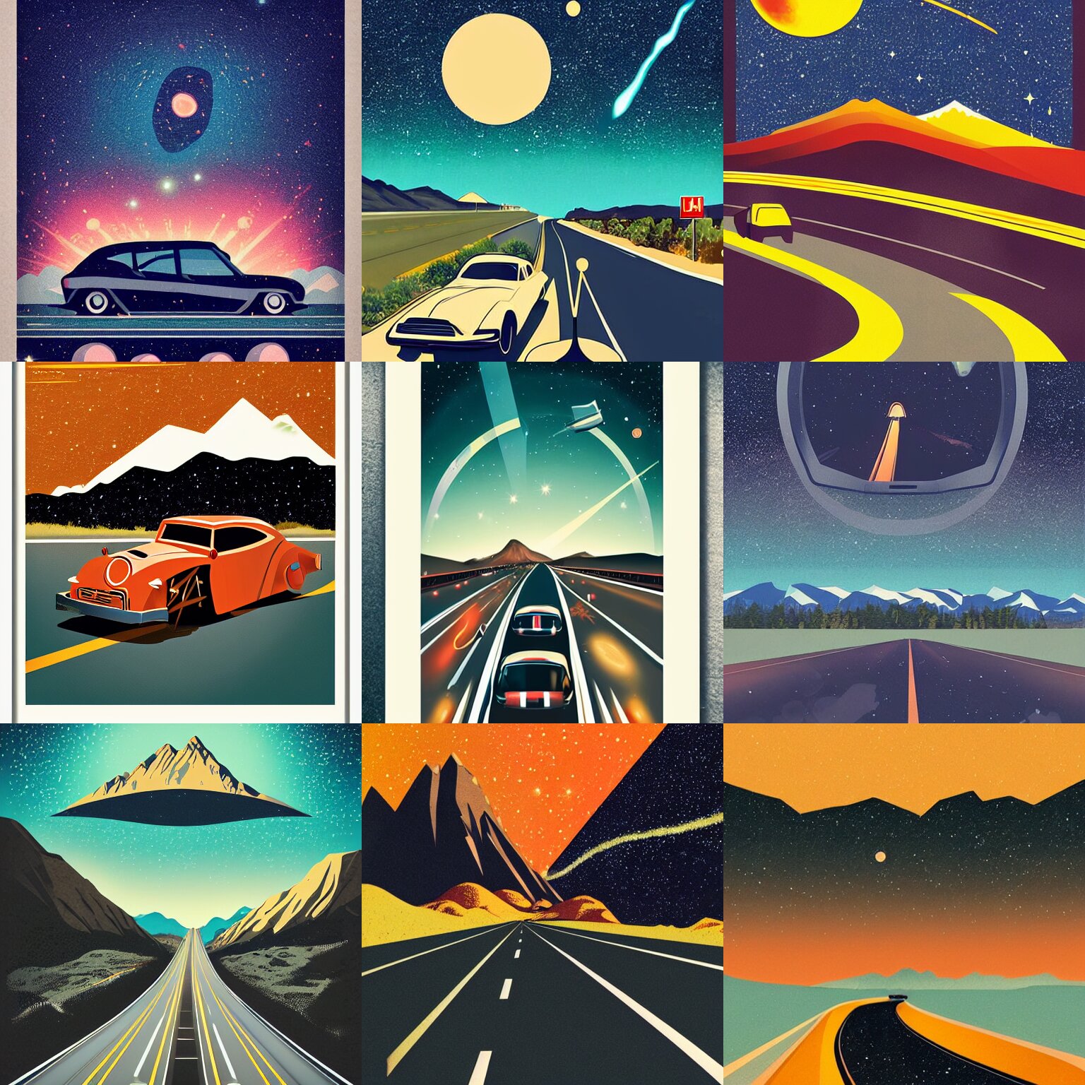 Poster of Car Driving Down a Highway