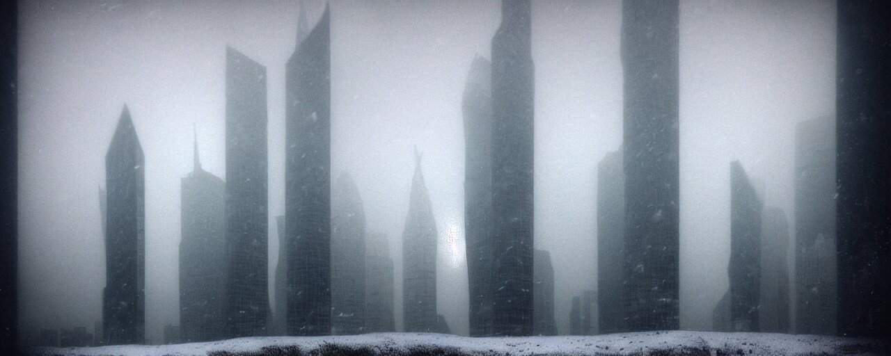 Photograph of Tall Skyscrapers Stand Isolated Like Neolithic Standing Stones