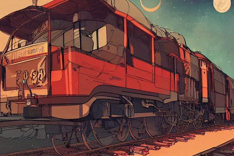 Moonlit Steam Locomotive