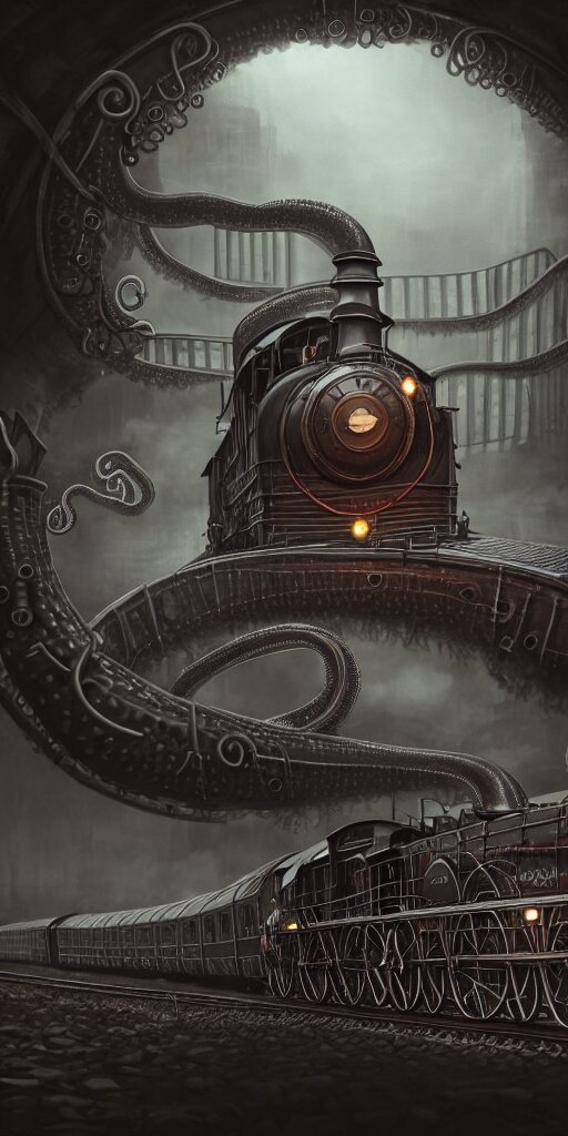 Steam Locomotive Slowly Transforming into a Tentacle Monster