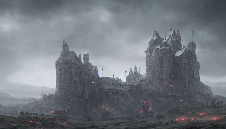 Cinematic View of a Huge Medieval Castle Built on a Wasteland