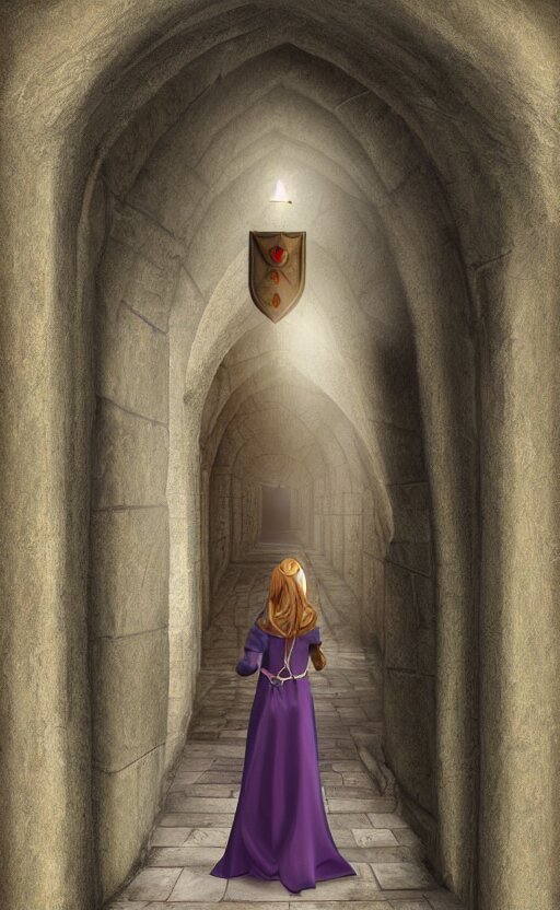 Medieval Fantasy Servant Girl Walking in Castle Hallway