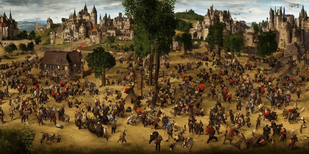 RTS Gameplay Third Person in Style of Brueghel
