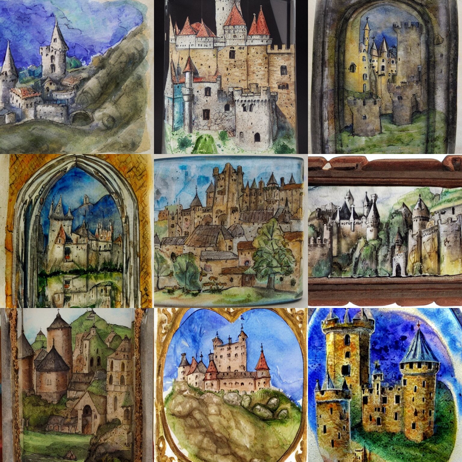 Medieval Village with a Castle Inside a Crystal Glass