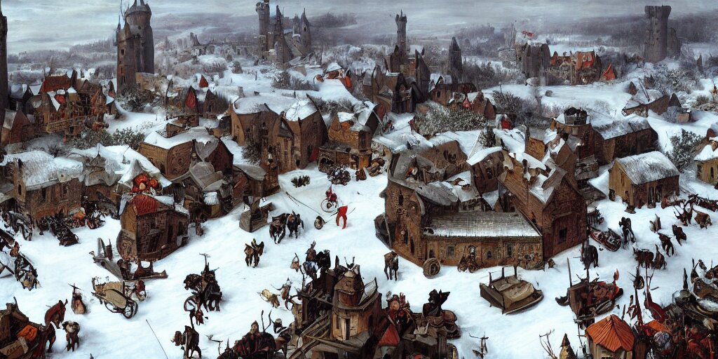 RTS Gameplay Third Person in Style of Brueghel Paintings