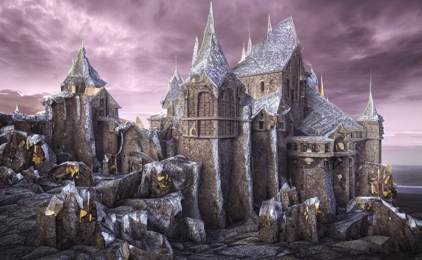 Medieval Baroque Castle Made of Crystal Shards