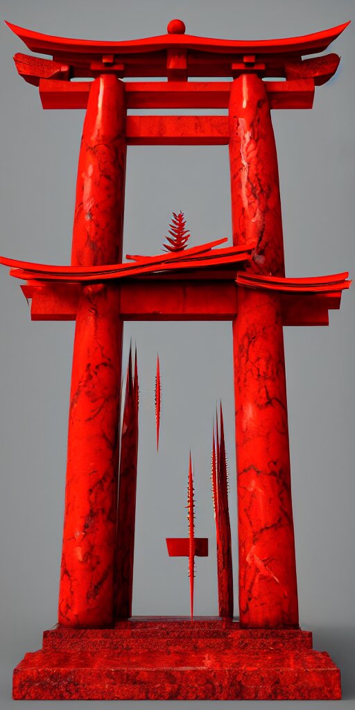3 D Render of a Red Torii Gate Sculpture