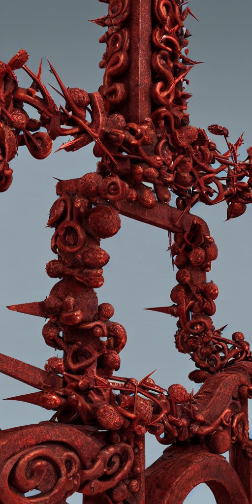 3 D Render of a Carved Rusty Torii Gate Sculpture
