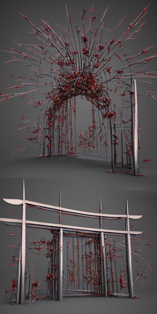 3 D Photographic Render of a Deconstructed Flower Torii Gate Sculpture