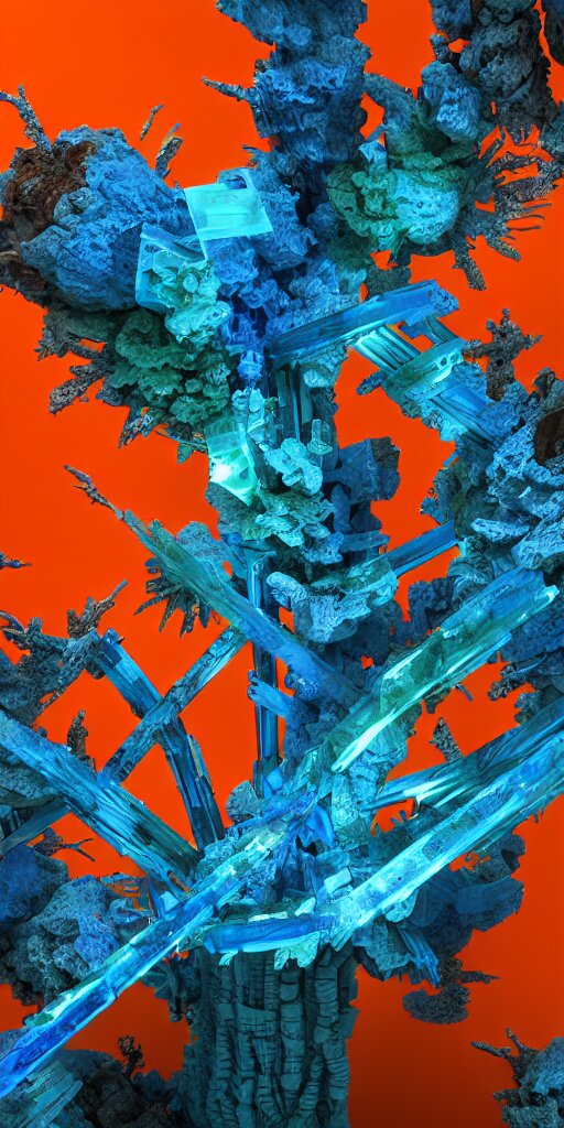 3 D Photographic Render of a Deconstructed Blue Torii Mandelbulb Sculpture