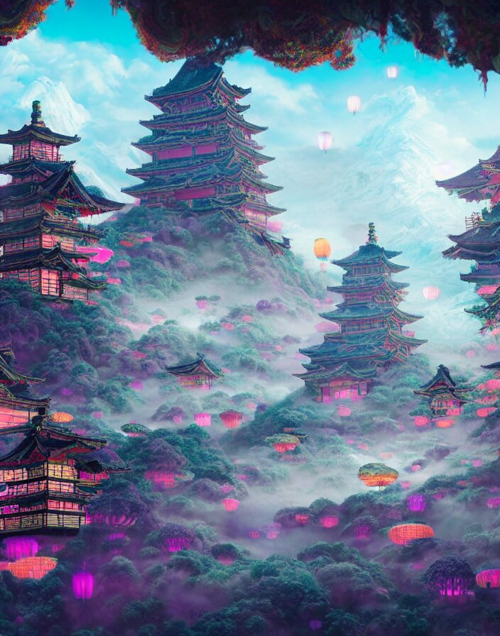 Psychedelic Realm with Roll Plains Made Out of Clouds