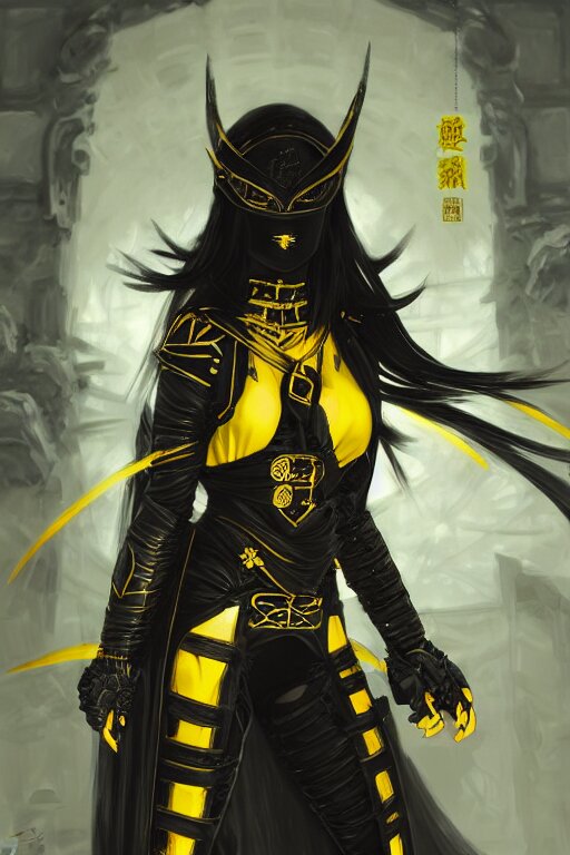 Portrait Ninja Gaiden Girl Armored Black and Yellow Ninja Wardrobe