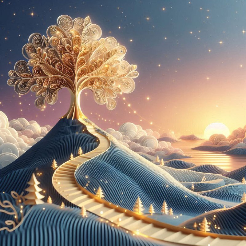 Surreal Gold Tree Paper Art Landscape