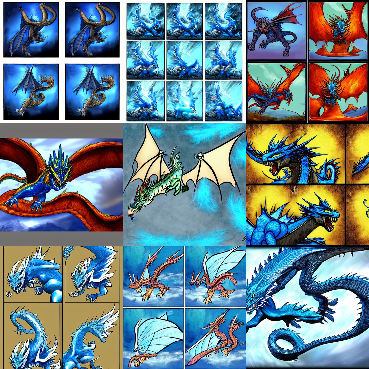 4 Panel Comic of a Blue Dragon Flying Then Landing on the Ground