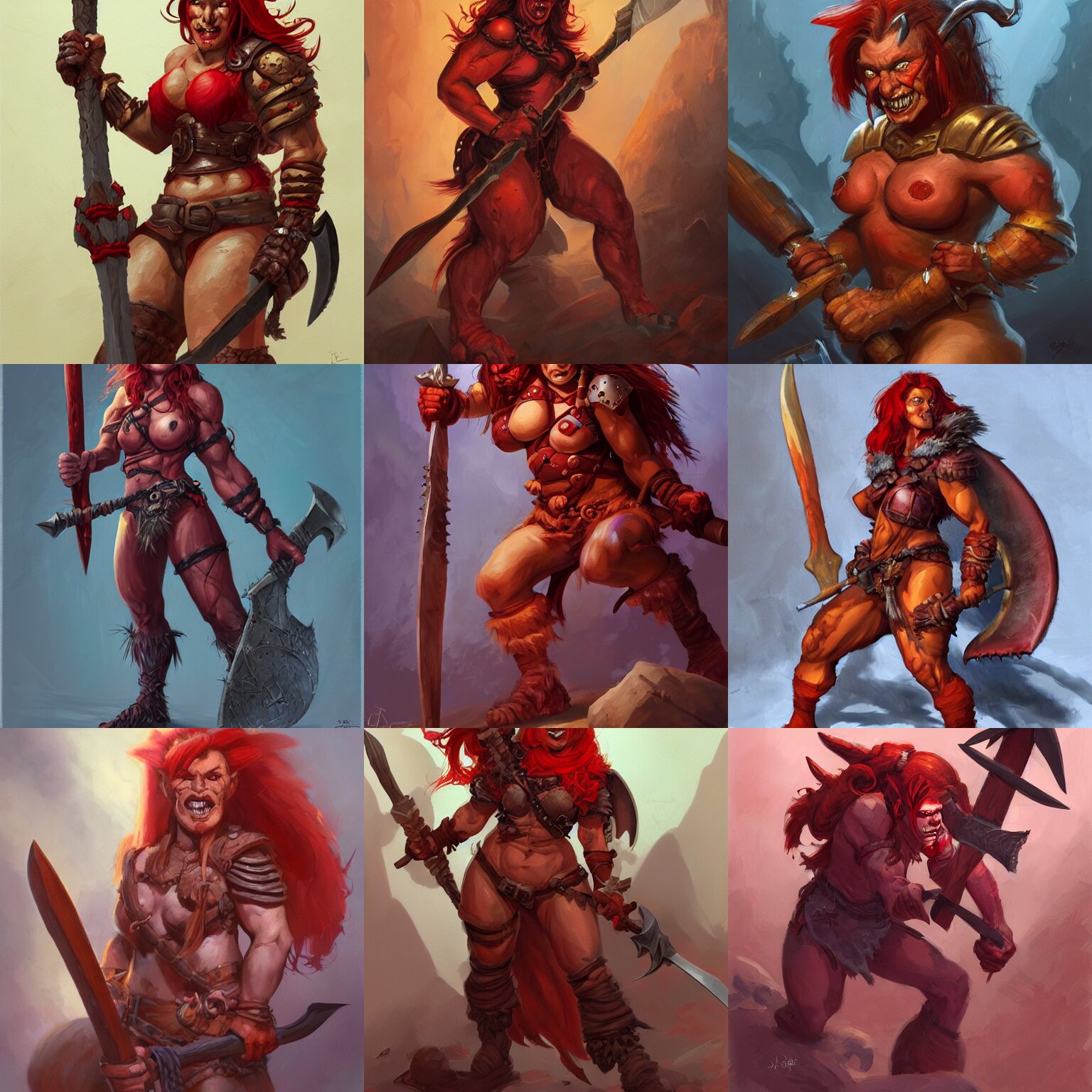 Portrait of a Female Hobgoblin Barbarian with Red Skin