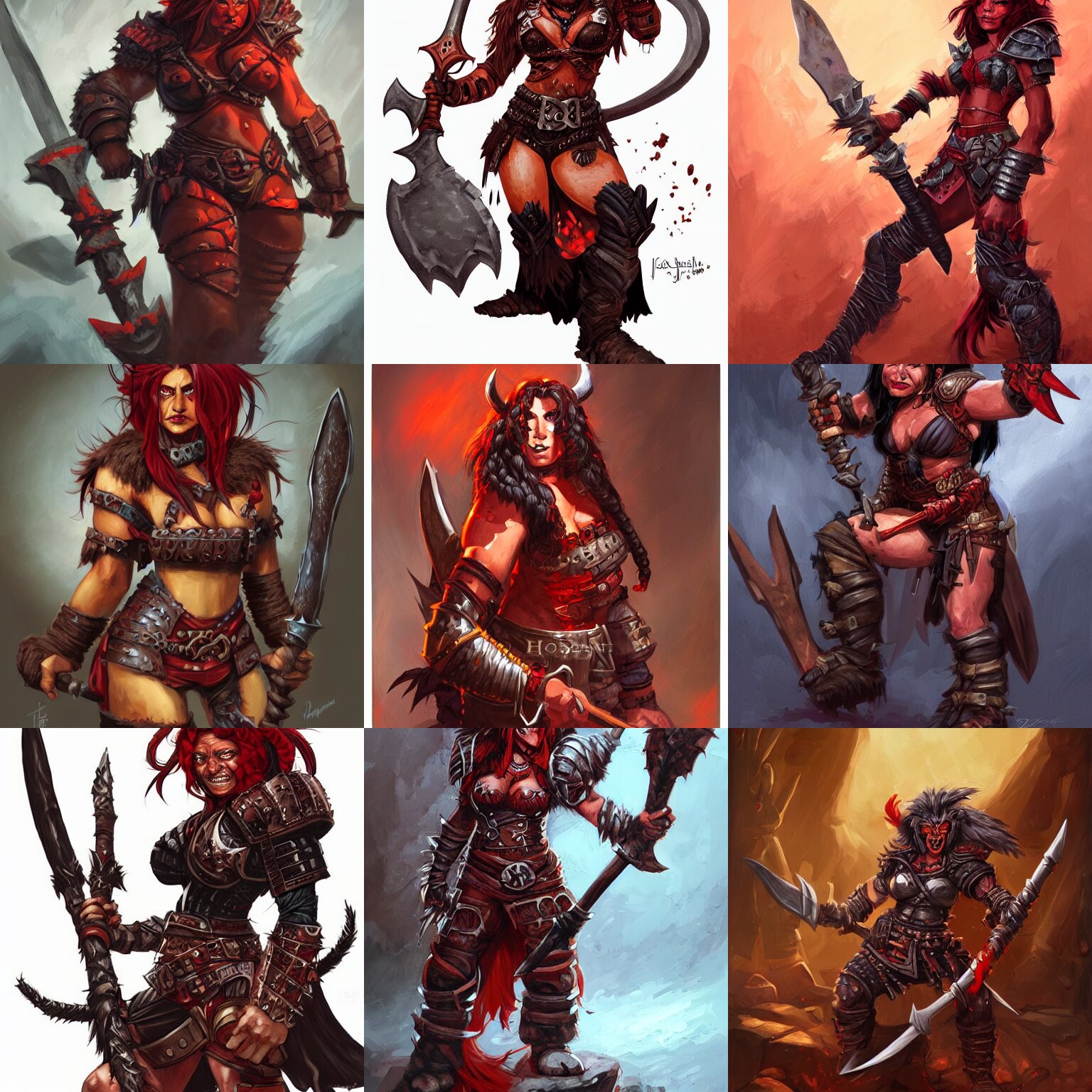 Portrait of a Female Hobgoblin Barbarian with Vibrant Red Skin