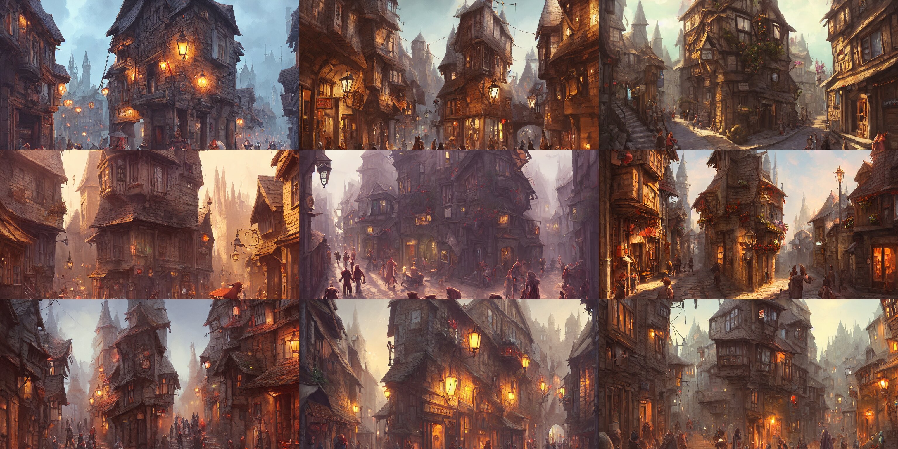 Busy Street Within a Fascinating Old Fantasy City
