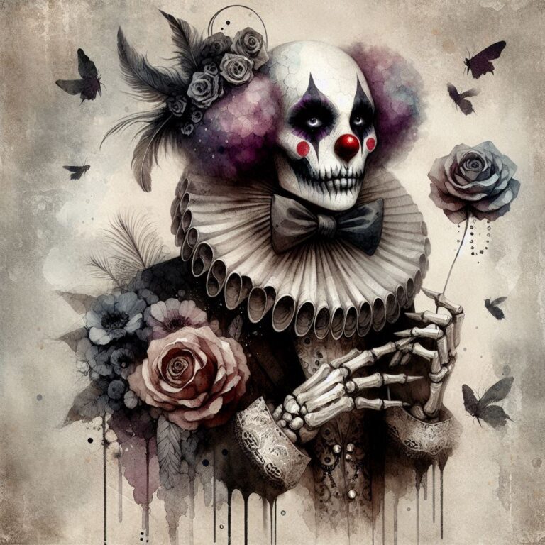 Gothic Clown with Whimsical Dark Fantasy