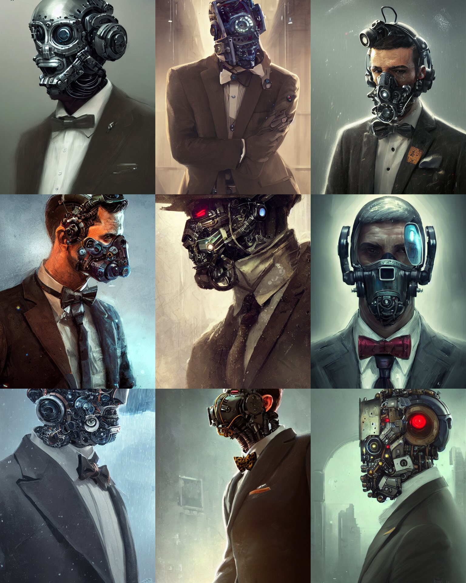 Rugged Young Engineer Man with Cybernetic Enhancements Wearing a Suit and Bowtie
