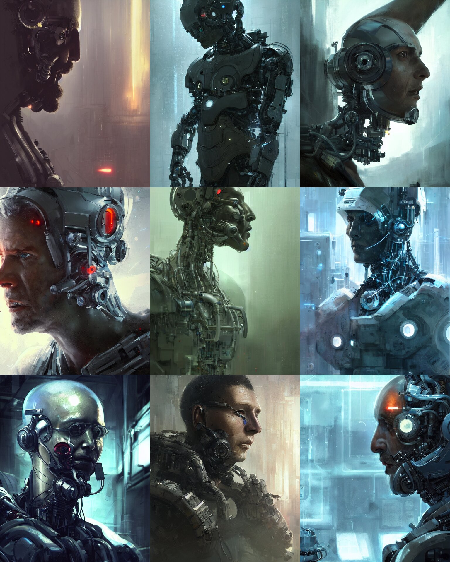 Laboratory Engineer Man with Cybernetic Enhancements Seen from a Distance