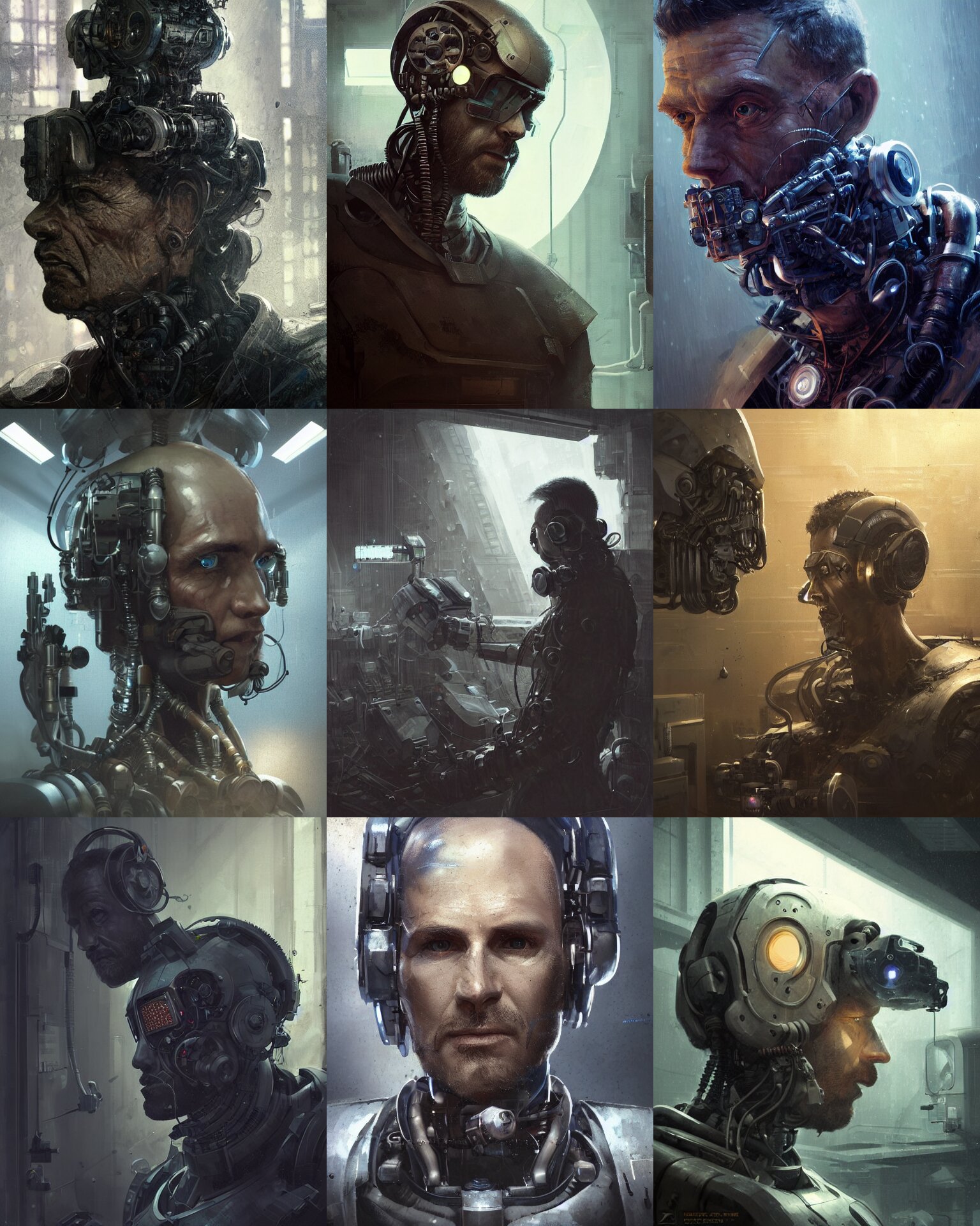 Rugged Engineer Man with Cybernetic Enhancements in a Laboratory