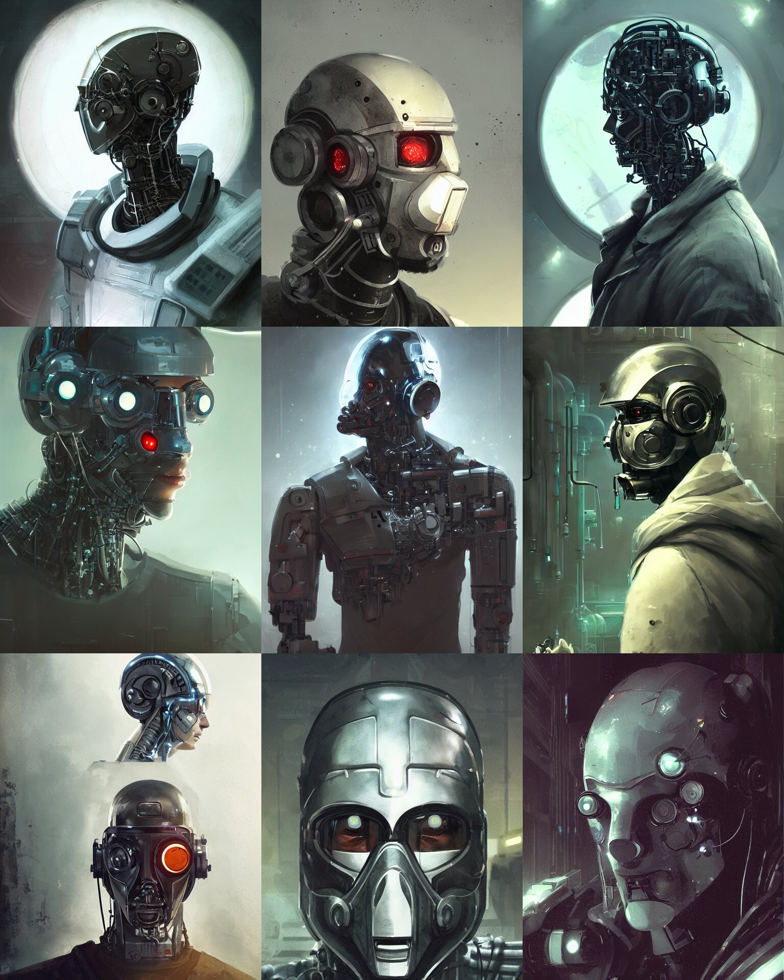 Masked Laboratory Technician Man with Cybernetic Enhancements Seen from a Distance