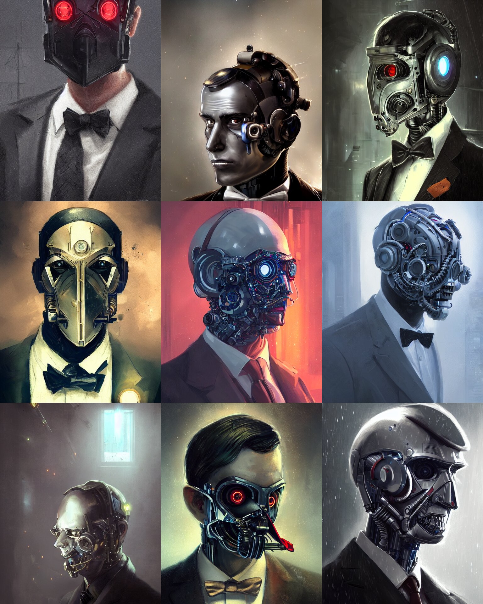 Evil Young Engineer Man with Cybernetic Enhancements Wearing a Suit and Bowtie