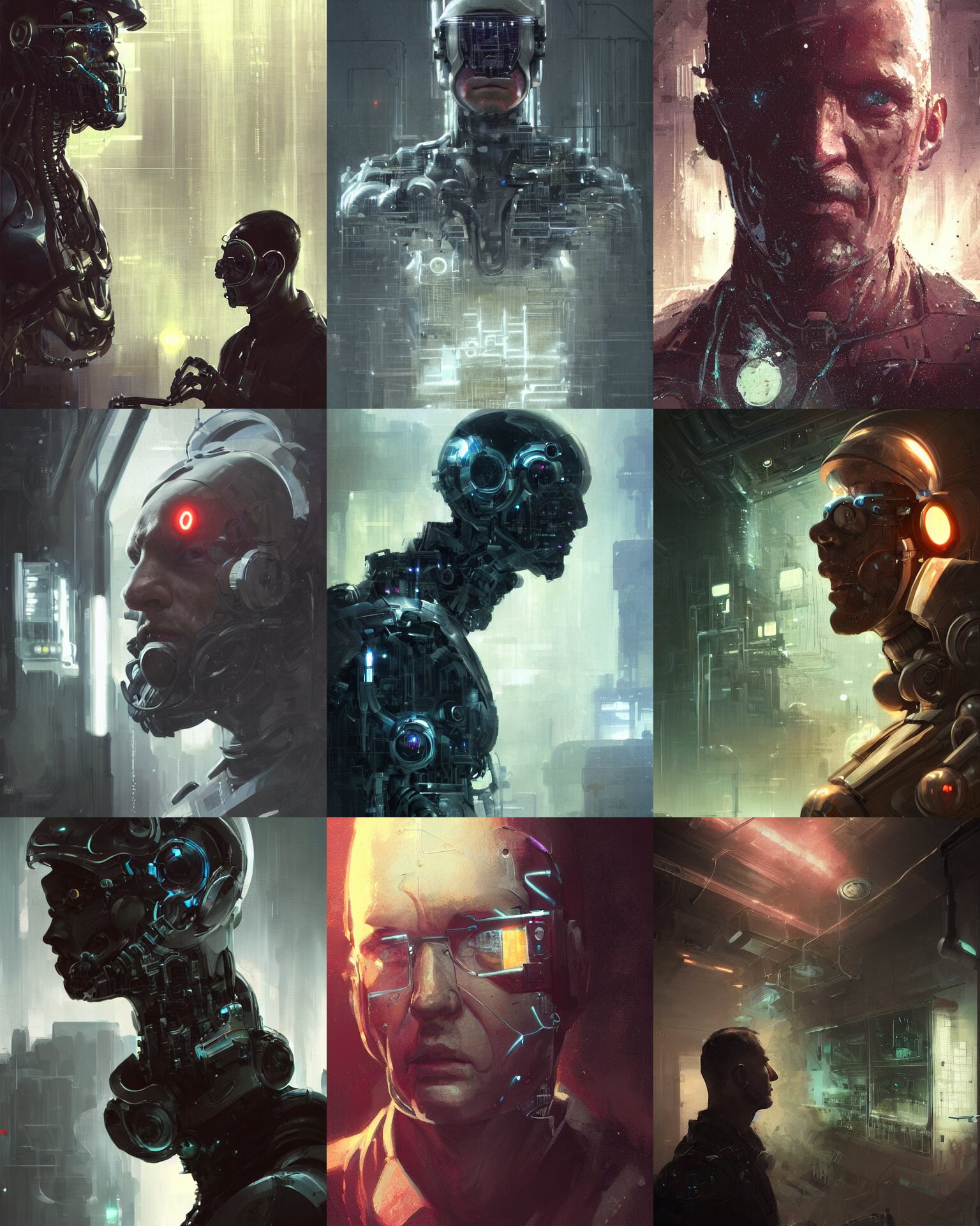 Laboratory Operator Man with Cybernetic Enhancements Seen from Afar