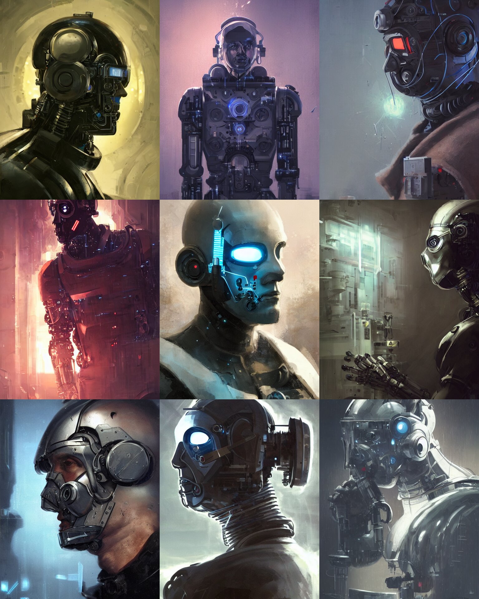Masked Laboratory Operator Man with Cybernetic Enhancements Seen from a Distance