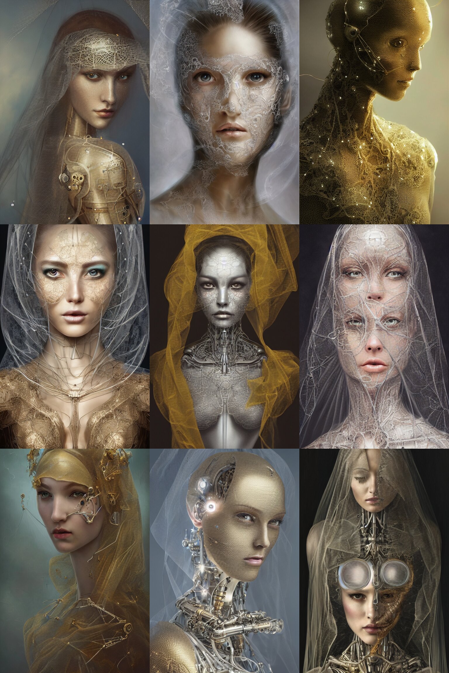 Beautiful Ultradetailed Fine Art Photo of a Veiled Cybernetic Cyborg