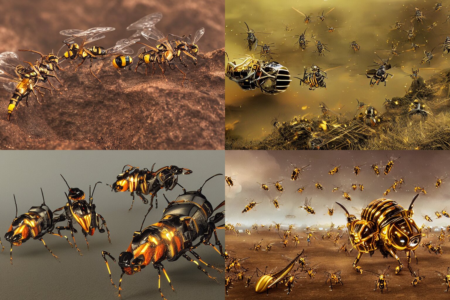 Robotic Mechanical Wasps with Stingers in Battle