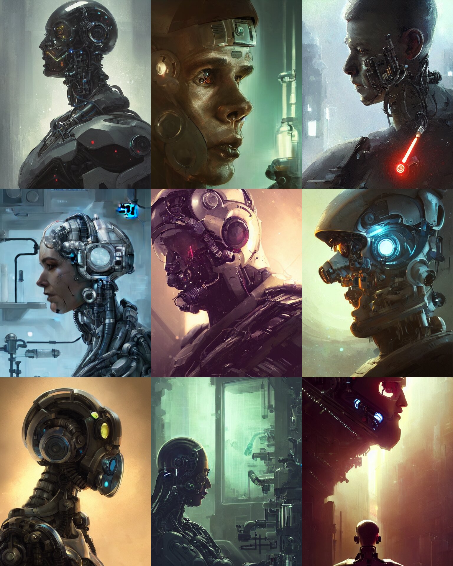 Laboratory Technician with Cybernetic Enhancements Seen from a Distance