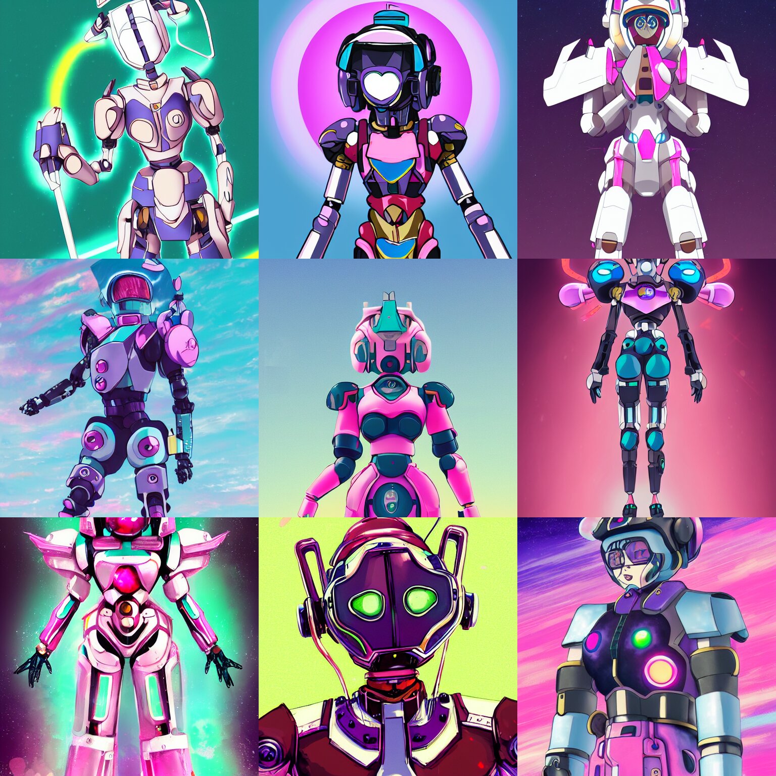 Full Body Character Portrait of a Mecha Magical Girl with a Heart Visor Helmet