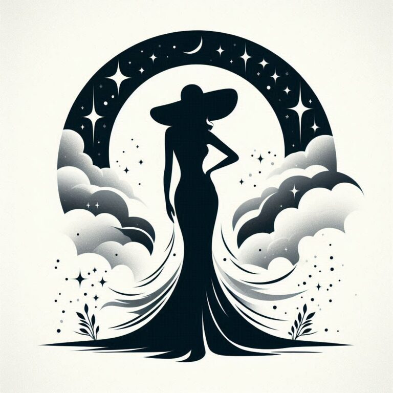 Create a minimalist silhouette of a woman in a gla