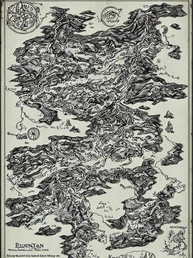 Old Fantasy Map of a Frozen Region with a Abandoned Mine Drawn