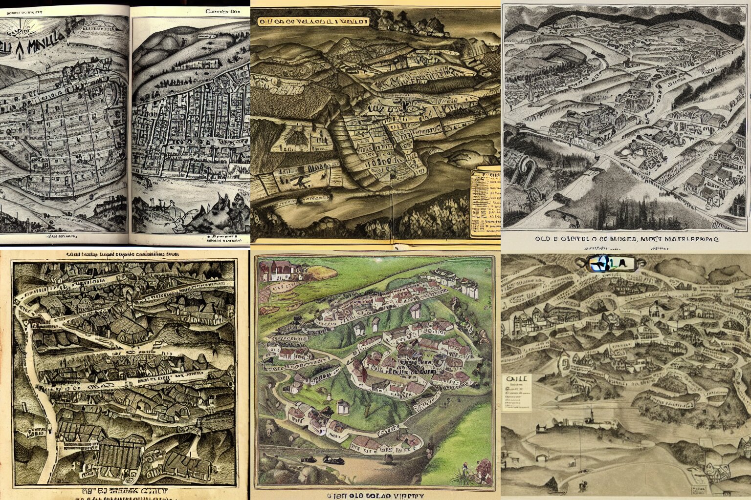 A Detailed Old Vintage Story Book Map of a Coal Miners Village
