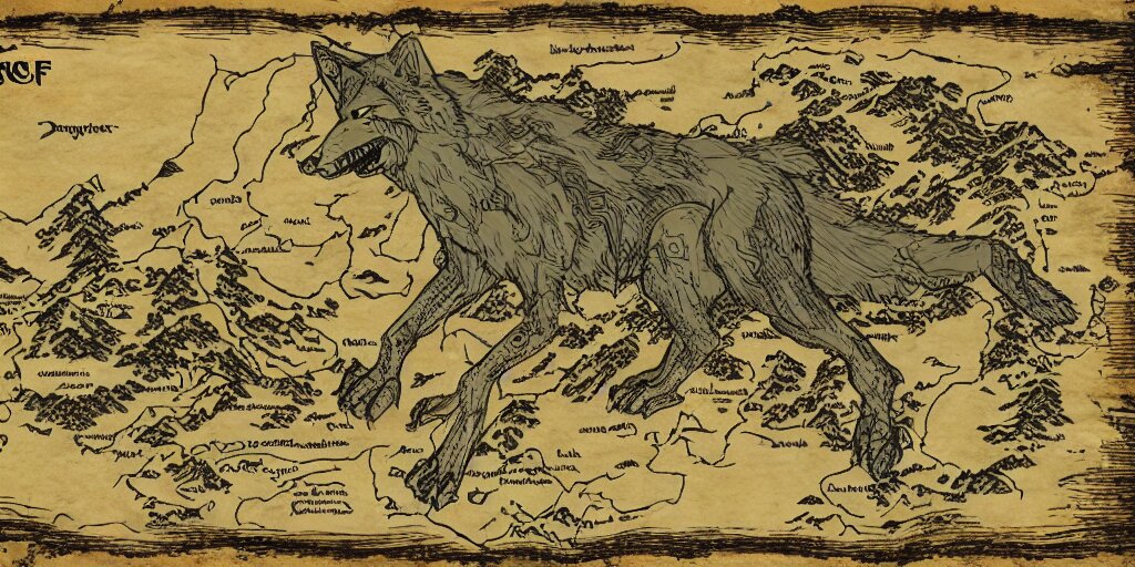 Face of a Wolf in the Style of a Medieval Fantasy Map
